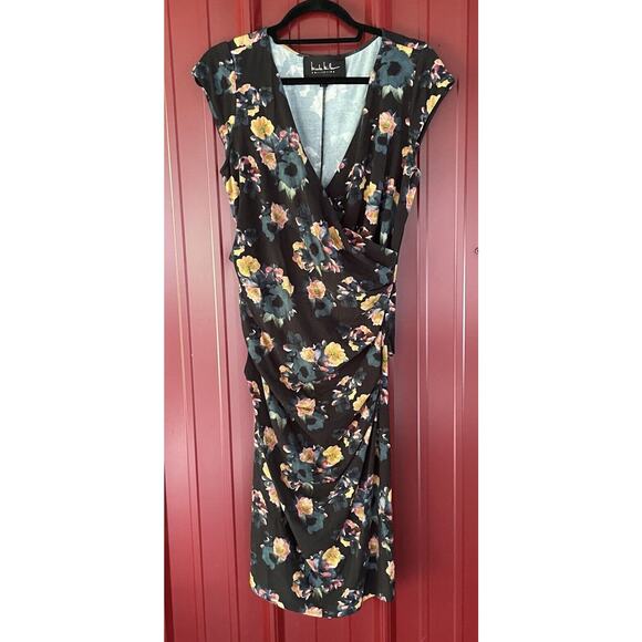 Nicole Miller Collection Dress Floral Ruched Cocktail‎ Womens Size M - Picture 1 of 8